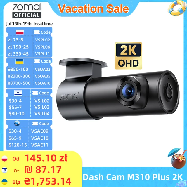 70mai Dash Cam M310 Plus 2K 1440P 143°FOV F1.55 Smart Voice Control 24H Parking Guard Night Vision 70mai M310 Plus 2K Car DVR 1