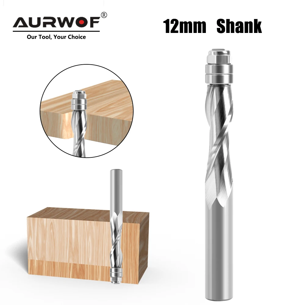AURWOF 12mm Schaft Fräser mit Kugellager, Vollhartmetall Spiral-Trimfräser, Aufwärtsfräser für CNC-Holzbearbeitung Fräser