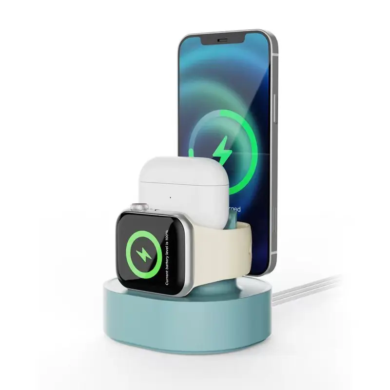3 in 1 Charger Stand for Apple Watch Dock Station Charging Holder for IWatch Ultra 2/10/9/SE/8/7 Phone Earphone Silicon Bracket