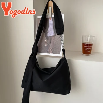 Yogodlns Simple Chain Knotted Straps Shoulder Bag Large Capacity Crossbody Bag Casual Solid Color Handbag and