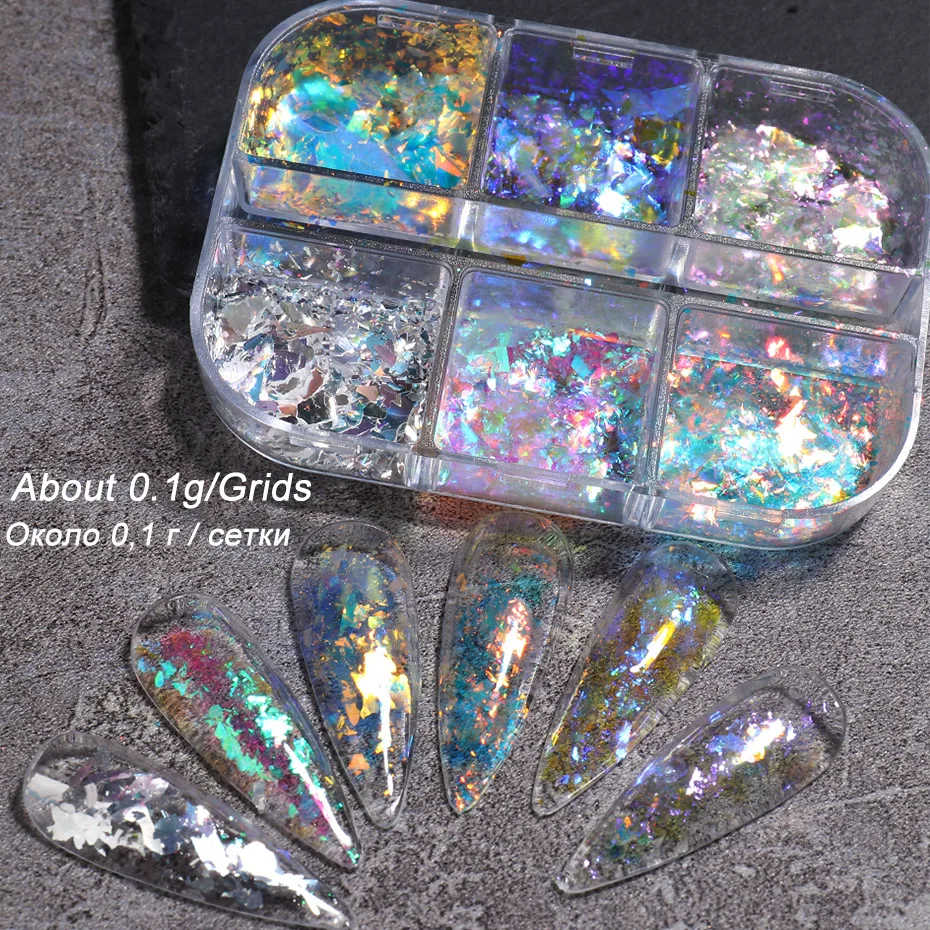Aurora Iridescent Opal Nail Glitters Mermaid Chrome Powder Reflective Edelweiss Ice Snow Nails Flakes Gel Polish Decor Set SAXR nail powder gel nail polish nail glitter nail decoration nail decorations nail flakes nail powder set reflective powder