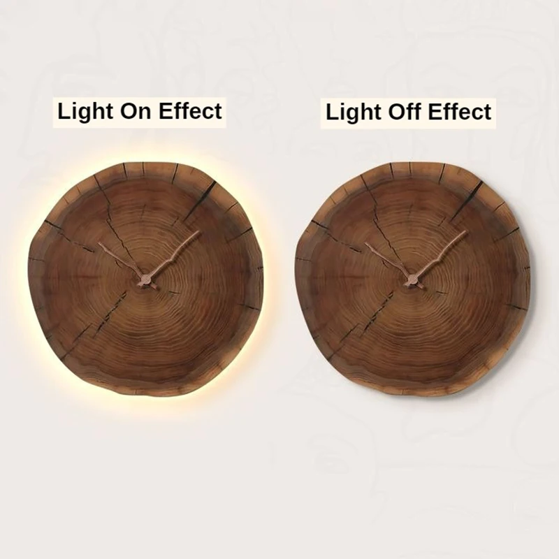 Wooden tree cross section Led Wall Clocks C-With Lamp  