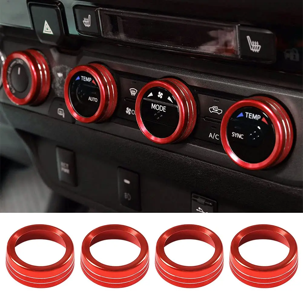 

Red Air Conditioner AUTO Switch CD Button Ring AC Knob Decor Cover Trim for Toyota Tacoma 2016-2020 Accessories