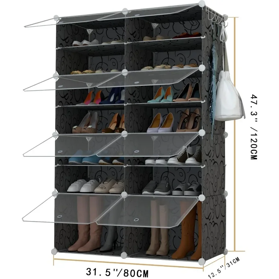 Shoe Rack Organizer 32 Pair Shoe Storage Cabinet with Door Expandable Plastic Shoe Shelves for Closet Heels Boots Slippers 8 Ti