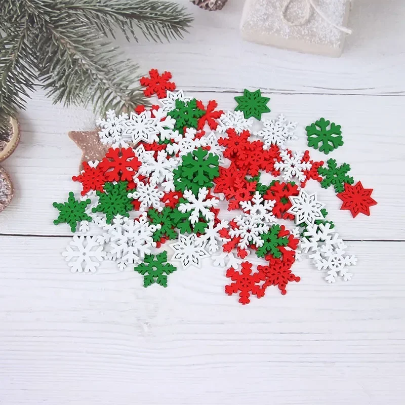 (100 Pieces/pack) 23mm Christmas Snowflake Wood Chips Colorful Diverse New Year's Holiday Party Window Decoration Props Toys DIY