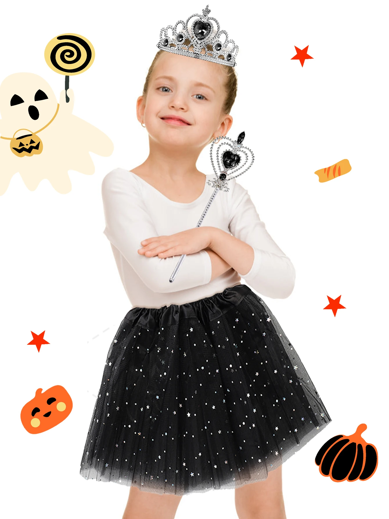 Halloween house decoration set, pumpkin high heels, chiffon skirt, crown, magic wand, 4PCS, Halloween Christmas birthday gift 2
