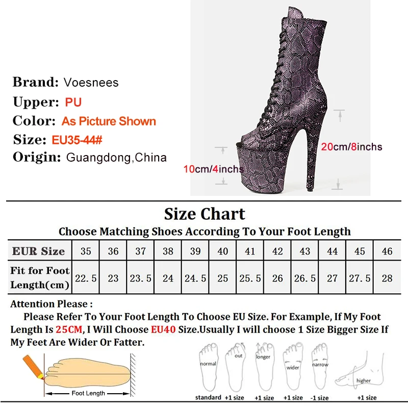 20CM/8inches Snake Upper Women Boots Platform Stripper Pole Dancing Shoes Lace-up Zip Sexy Exotic High Heel Party Boot Female