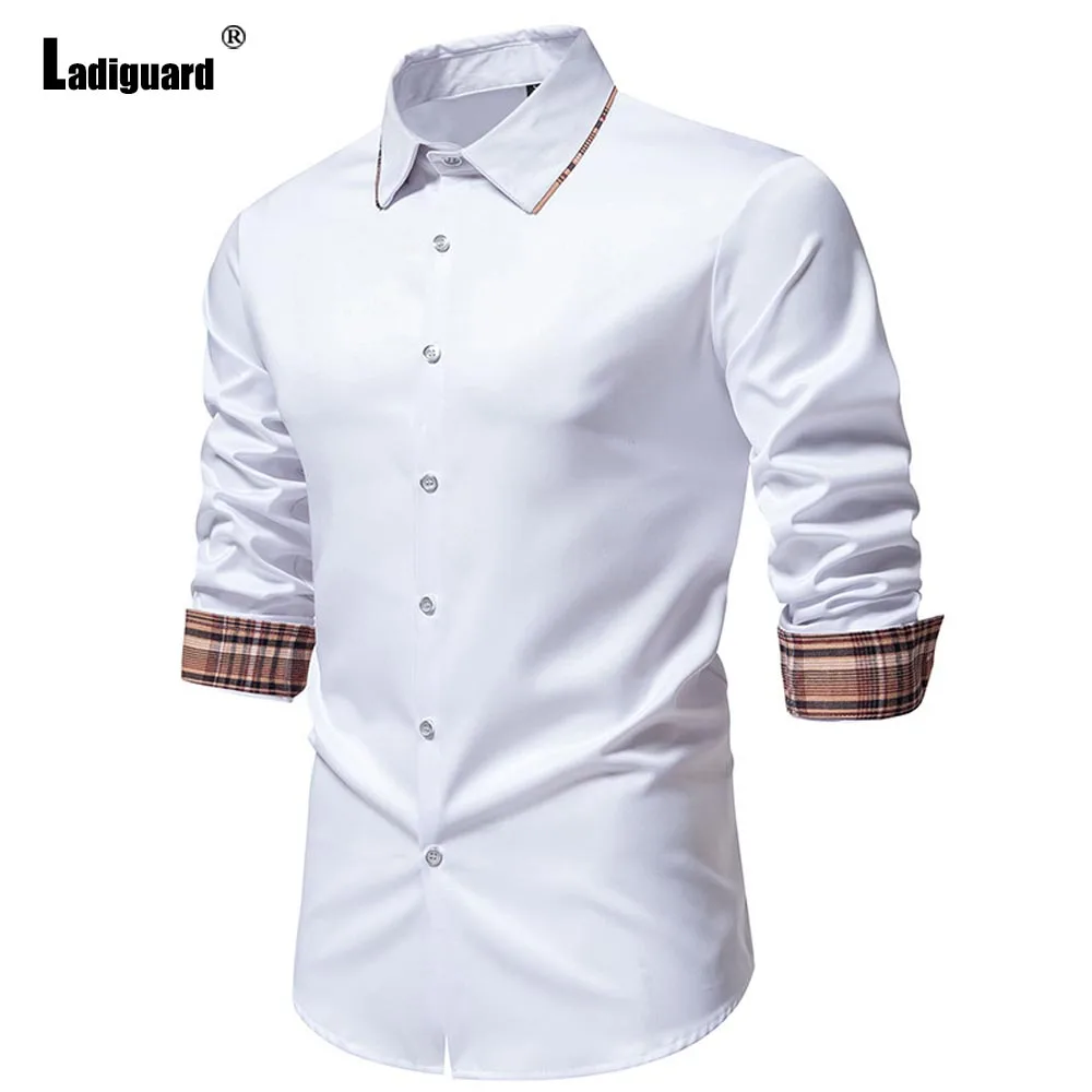 

Men Long Sleeves Party Shirts Clothing 2023 England Style Classic Tops Vintage Street Blouse Mens Elegant Fashion Plaid Shirt
