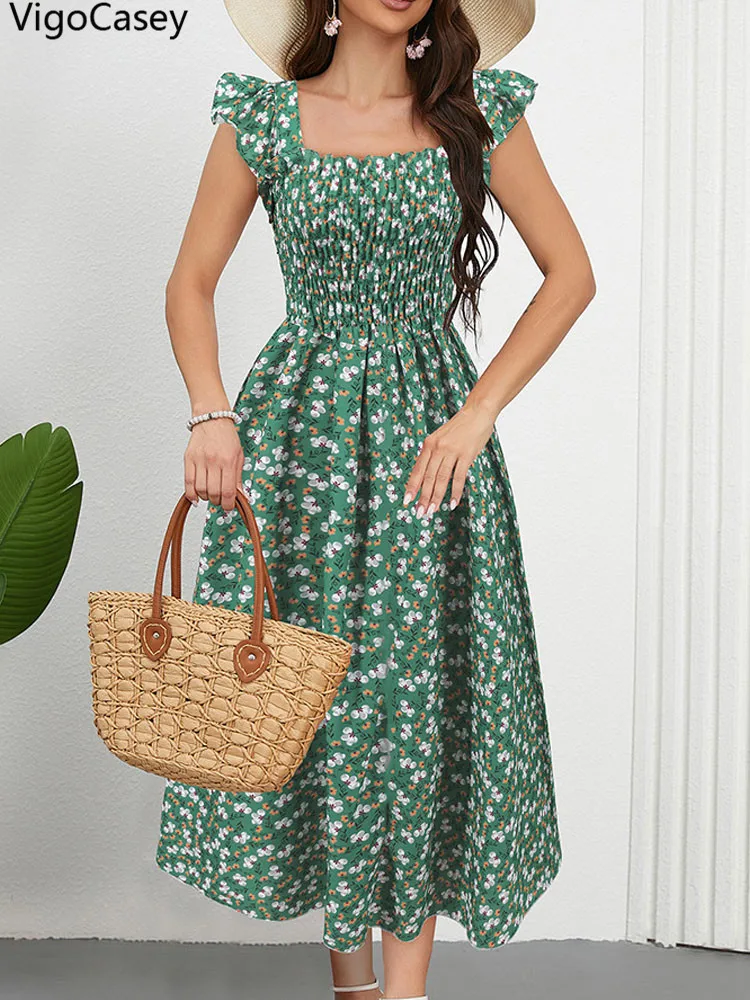 فستان فيجو كيسي 2025 نسائي متوسط الطول بطبعة زهور،...