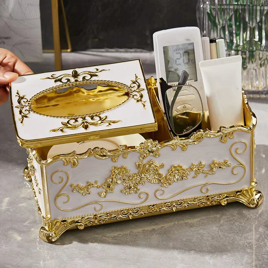 1PC Multifunctional European style tissue box, living room desktop remote control storage box 3