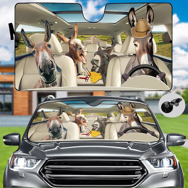 

Donkey Family Car Sunshade, Donkey Auto Sunshade, Donkey Sun Shade, Car Sun Protector, , Car Screen