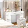 Makeup Vanity Desk with Power Outlet, 7 Drawers Vanity Table with Cushioned Stool, 3 Lighting Modes Brightness Adjustable,White 3