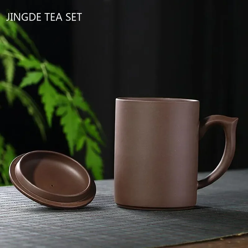 Large capacity 500ml Yixing Handmade Purple Clay Pu'er Teacup With Cover Office Water Travel Portable Tea Cups Household Tea Set