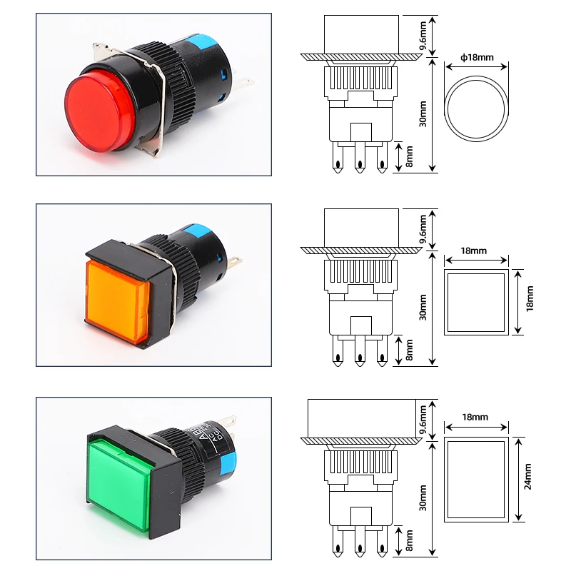 Joli à bouton-poussoir LA16Y-11D auto-Cristal autobloquant Joli à bouton plat Arrondi/Quadrate/Rectangle 16mm