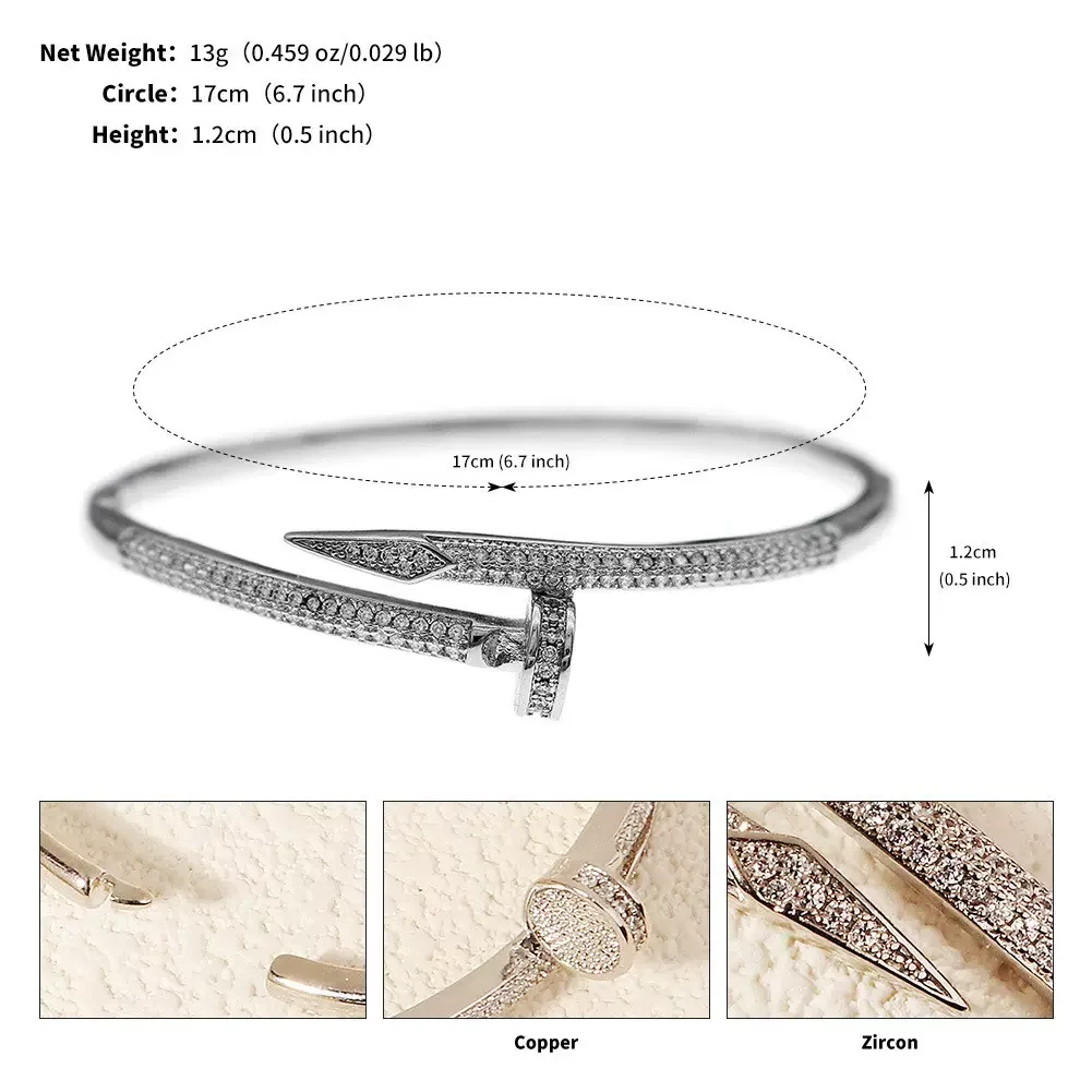 Personalized Micro Inlaid Zircon Nail Opening Women's Bracelet Daily Simple Jewelry Niche Ins Style High-end Design bangle bracelet zircon bracelet zirconia bangle