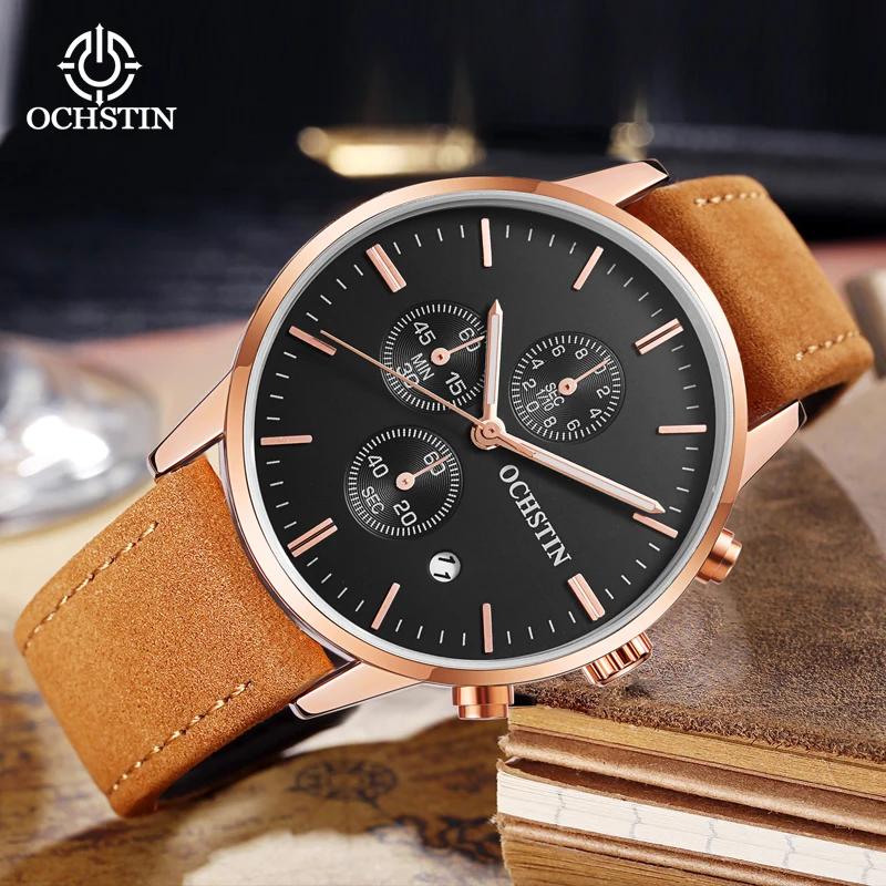 Ochstin Promotional 2024 Pilot Series Simple and Comfortable Automatic Multi functional Quartz Movement Men's Quartz Watch
