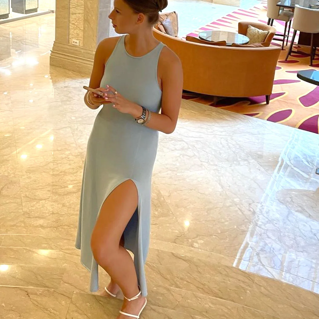 Summer New Sleelvess Slim Bodycon Dress Women Casual High Split Out Solid Holiday Beach Sundress White Tank Dresses 2025