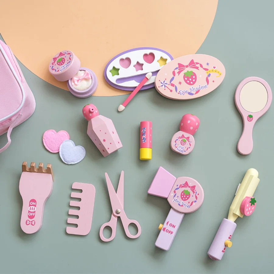 Wooden Makeup Bag Toy Set for Girls' Pretend Play Ideal princess-themed makeup gift for kids