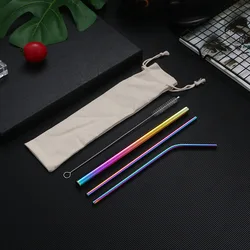 Vibrant Reusable Metal Straw Set with Cleaning Brush - 304 Stainless Steel Drinkware Accessory (Colorful)