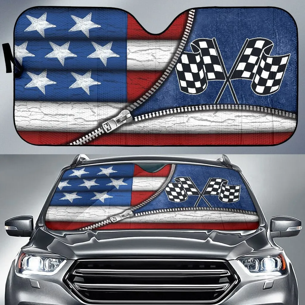 

4th of July Flag Patriotic Design Reflective Car Window Sunshade Anti-UV Sun Shade Cover Shield Windshield Protection Universal