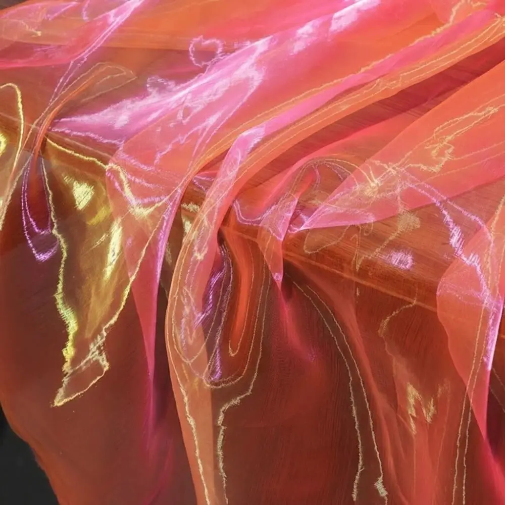 Two-Color Gradient Sheer Organza Mesh Fabric with Decorative Edge, 100x150cm
