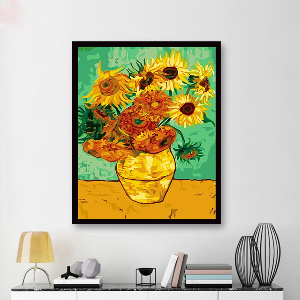 Van Gogh Oil Painting By Number Starry Night Irises Sunflower Frame DIY