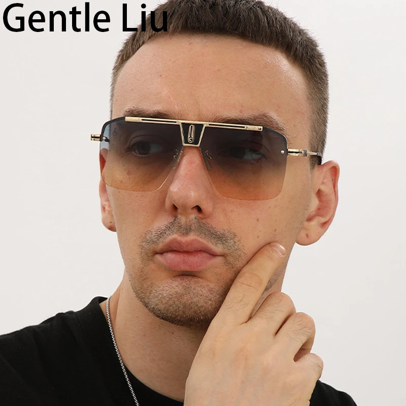 

Oversized Square Rimless Sunglasses Men 2024 Luxury Brand Big Frame Frameless Sun Glasses for Male Metal Vintage Eyewear UV400