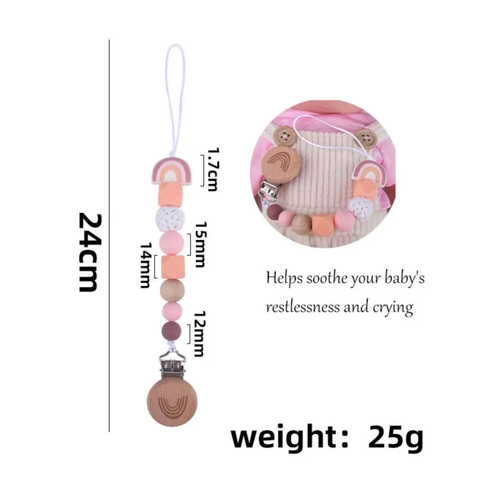 Pacifier Chain 1pc Baby Teeting Chains Crochet Rainbow Beads Wooden Clips Wood Teether Tiny Rod Kids Dummy Clips