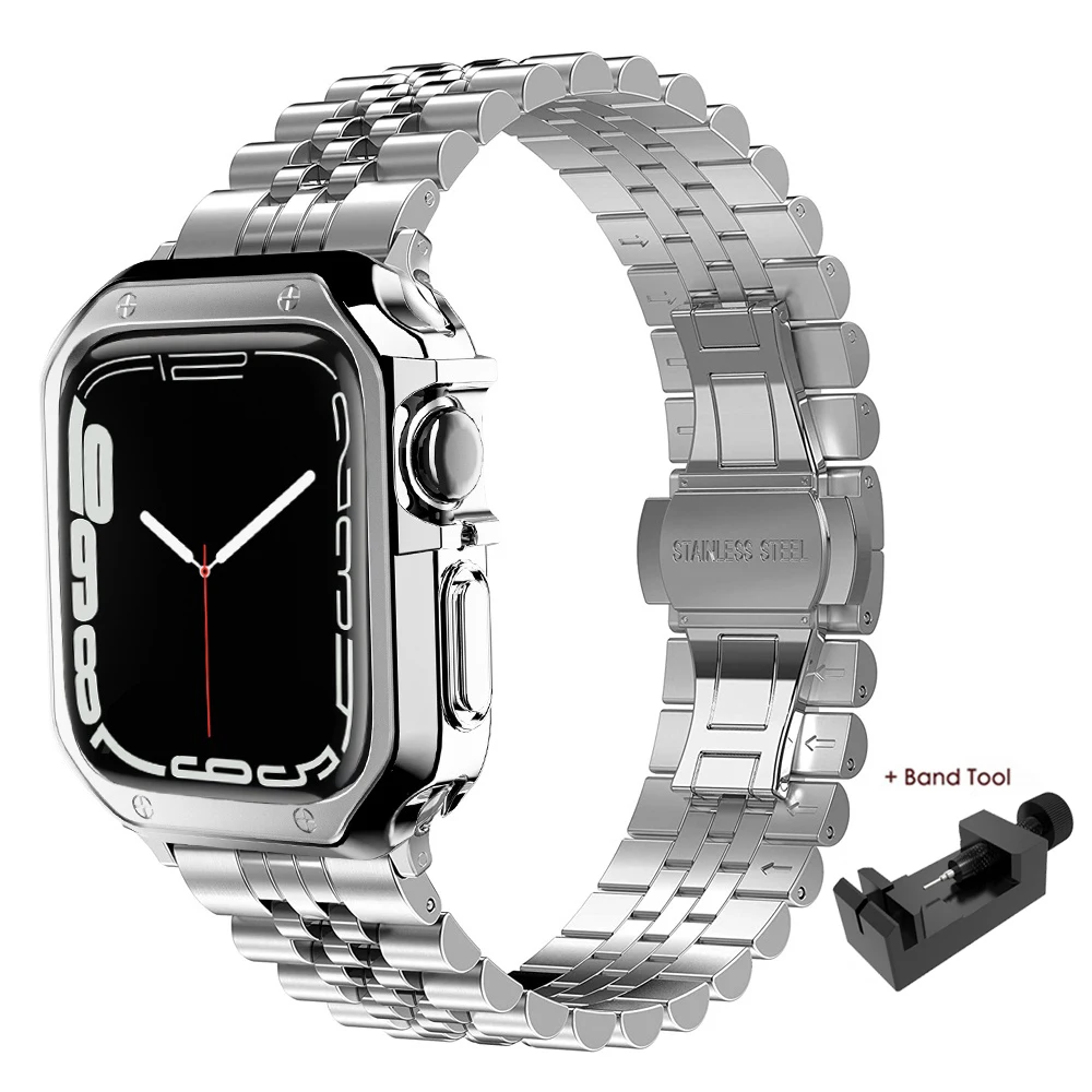 

Stainless Steel Strap+Case for Apple Watch 38mm 42mm 40mm 44mm 41mm 45mm Metal Band for iWatch Series 8 7 6 SE 5 4 3 2 1 Correa