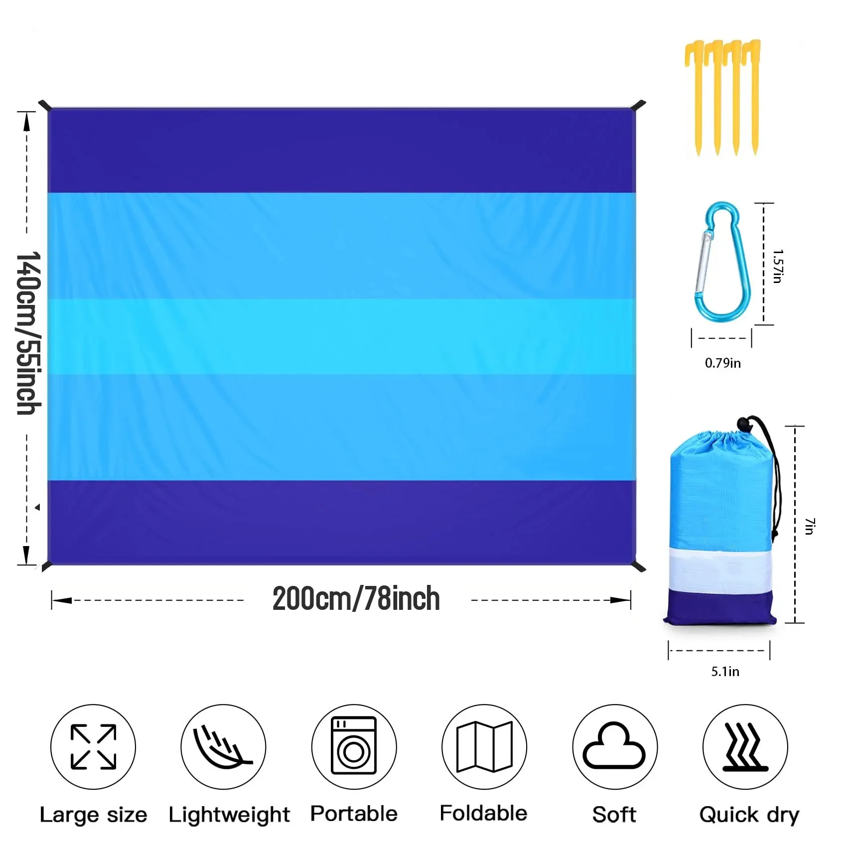 Beach Blanket, Waterproof and Sandproof Large 2-3 Adult Light Picnic Mat Travel Camping Hiking Beach Blanket 6