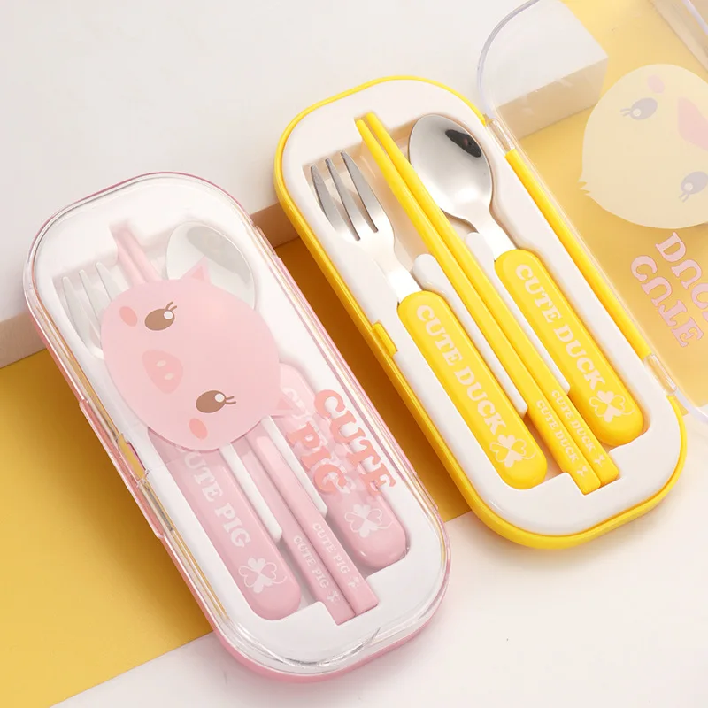 

Cartoon Baby Cutlery Set Spoon Fork Chopsticks Dinnerware Portable Sets Baby Tableware Stainless Steel Eco-Friendly Home School