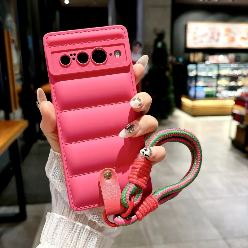 Soft Liquid Silicone Down Jacket Phone Case with Lanyard