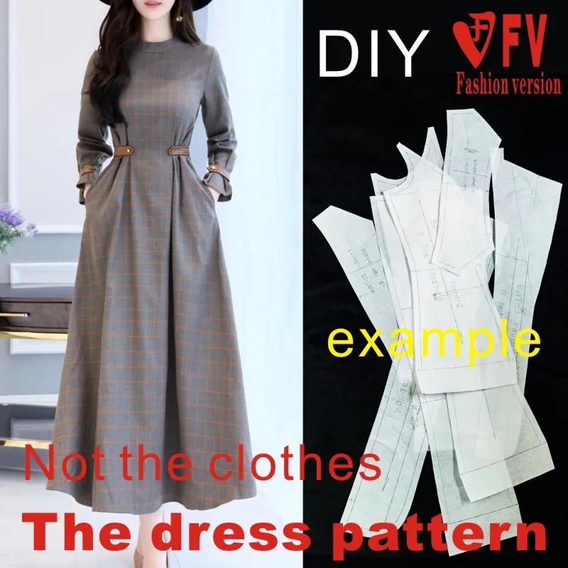 Women's Long Skirt Pattern Long Sleeve Dress Pattern Clothing Design Cutting Drawings BLQ-329