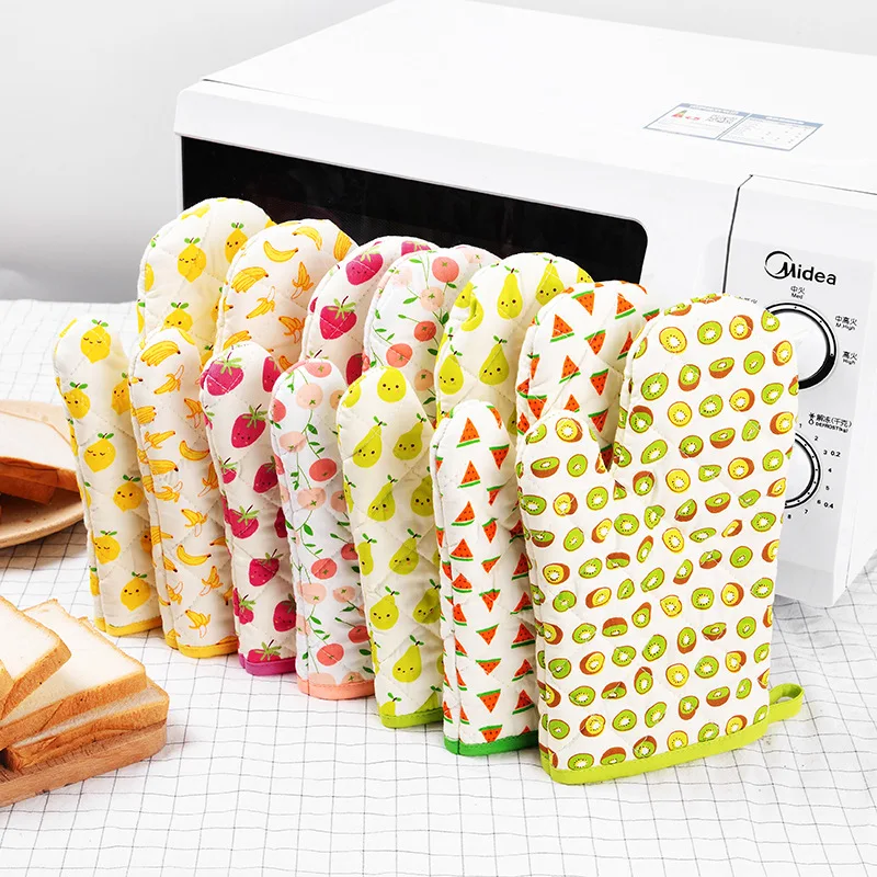 1pcs Microwave Baking BBQ Glove Cotton Cute Oven Mitts Heat Resistant  Potholders Non-slip Kitchen Cooking Tools Mitten