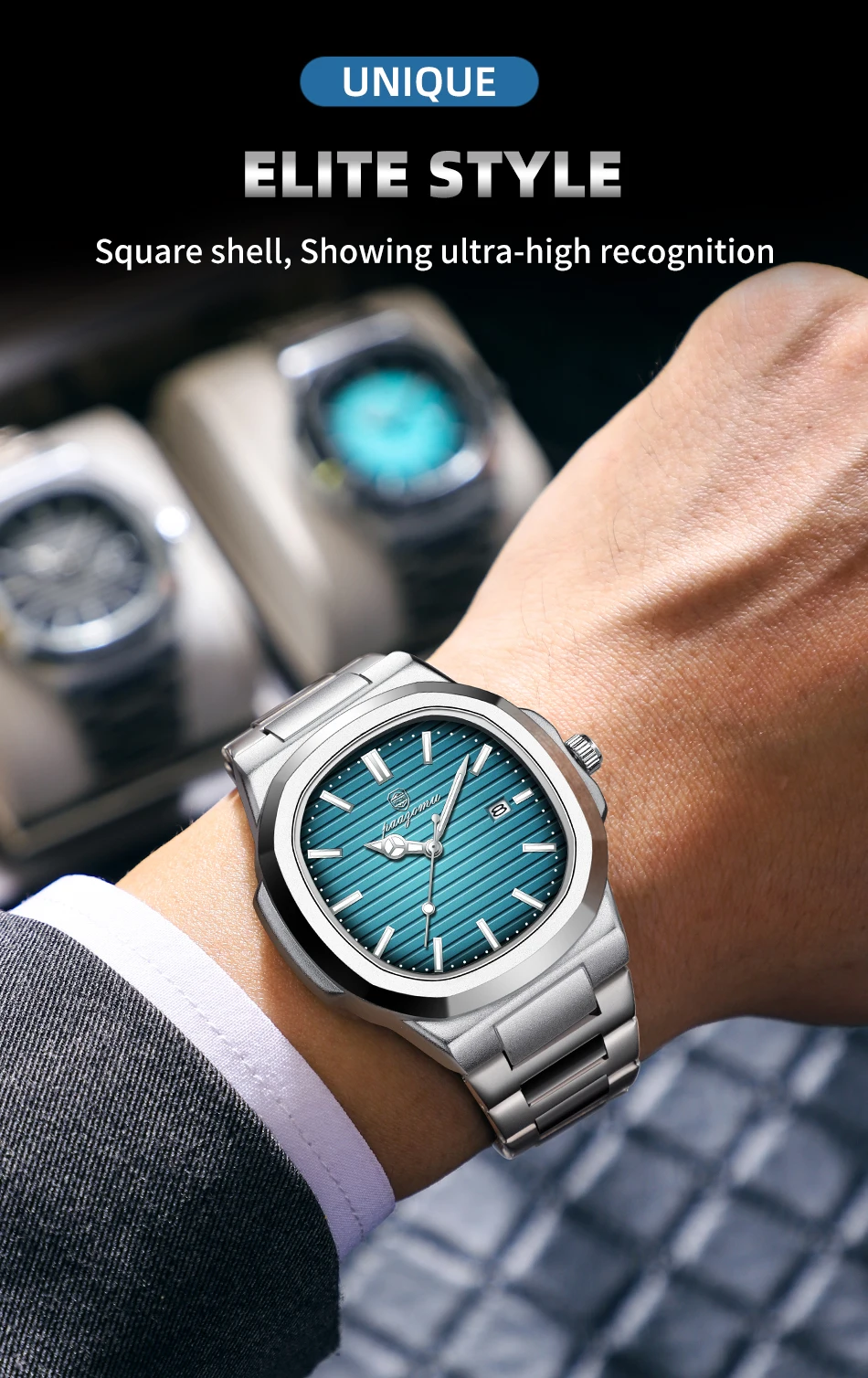 PAAZOMU Luxury Watch Business 50 ATM Waterproof Male Clock Luminous Date Stainless Steel Square Quartz Men Watches reloj hombre