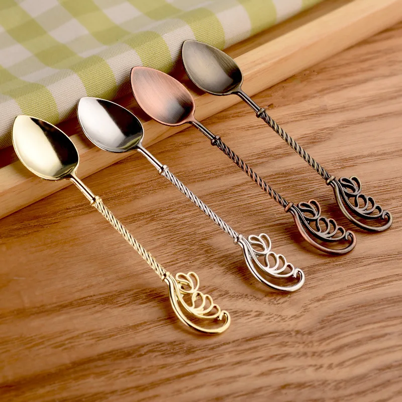 

Free shipping Golden feather spoon wings vintage coffee spoon stirring spoon dessert spoon F20173952