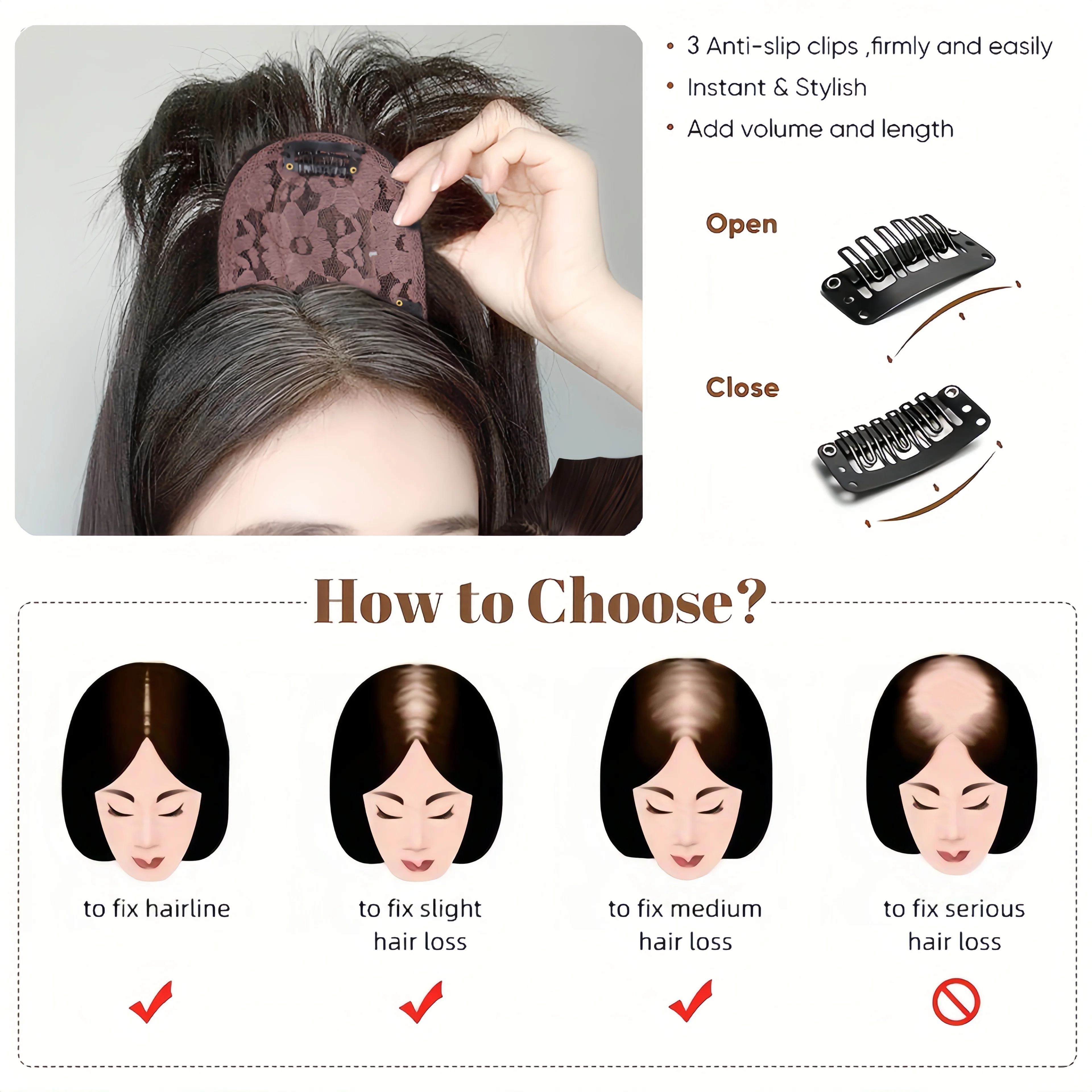 Synthetic Hair Topper with Bangs Clip In Extension for Women