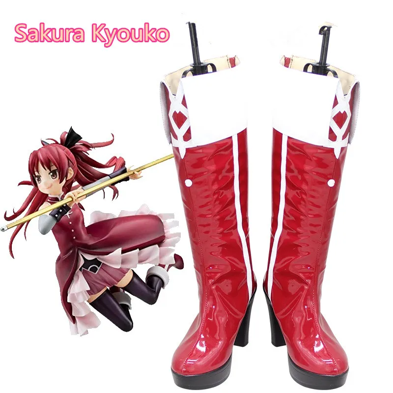 

Обувь для косплея Puella Magi Madoka Magica Sakura Kyouko аниме ботинки ручной работы из искусственной кожи обувь на высоких каблуках