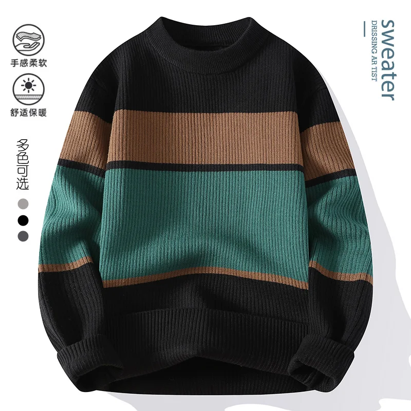 2024  Winter Fashion Sweater Men  Casual Knit Pullovers Mens Thick Warm  Loose Knitted Sweaters O-Neck Streetwear Man 3