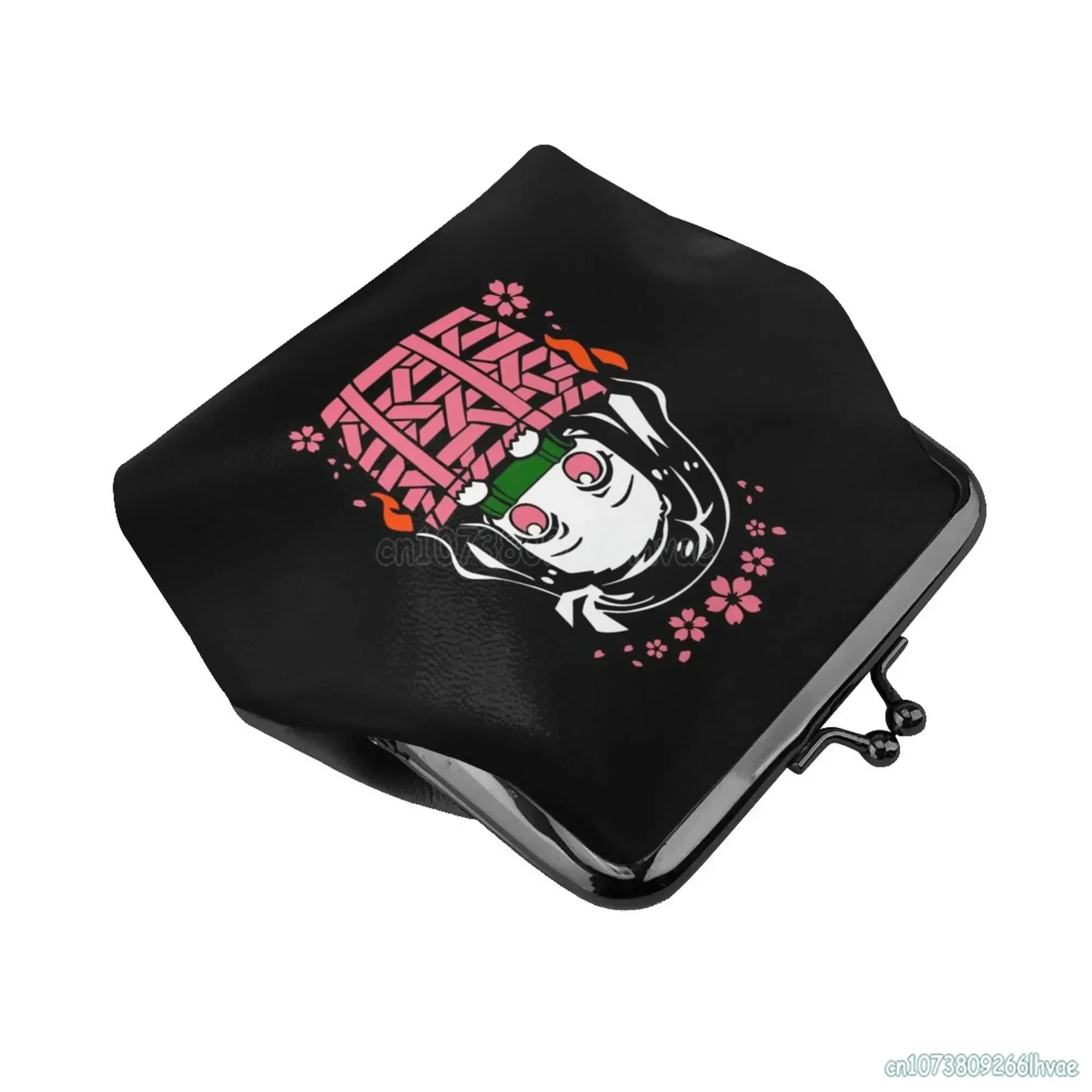 Cute Anime Nezuko Leather Coin Purse Small Change Pouch Kiss-Lock Clasp Closure Buckle Wallet Girl Women Gift