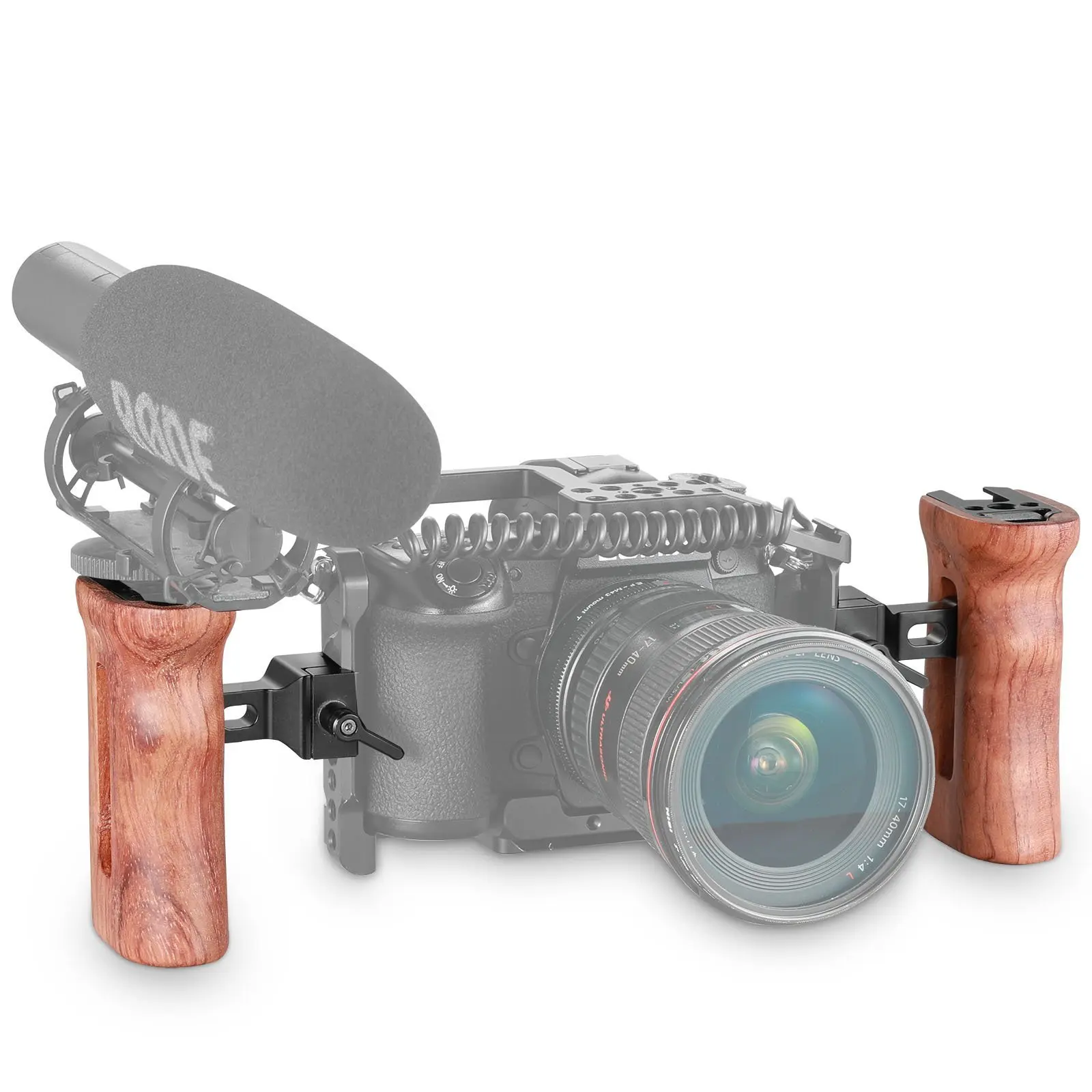 Universal Side Wooden NATO Handle Grip for DSLR Camera Cage w/Cold Shoe Mount an