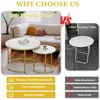 2-piece Nested Table Set, Living Room Circular Coffee Table with Golden Metal Frame, Marble Patterned Nested Table 5