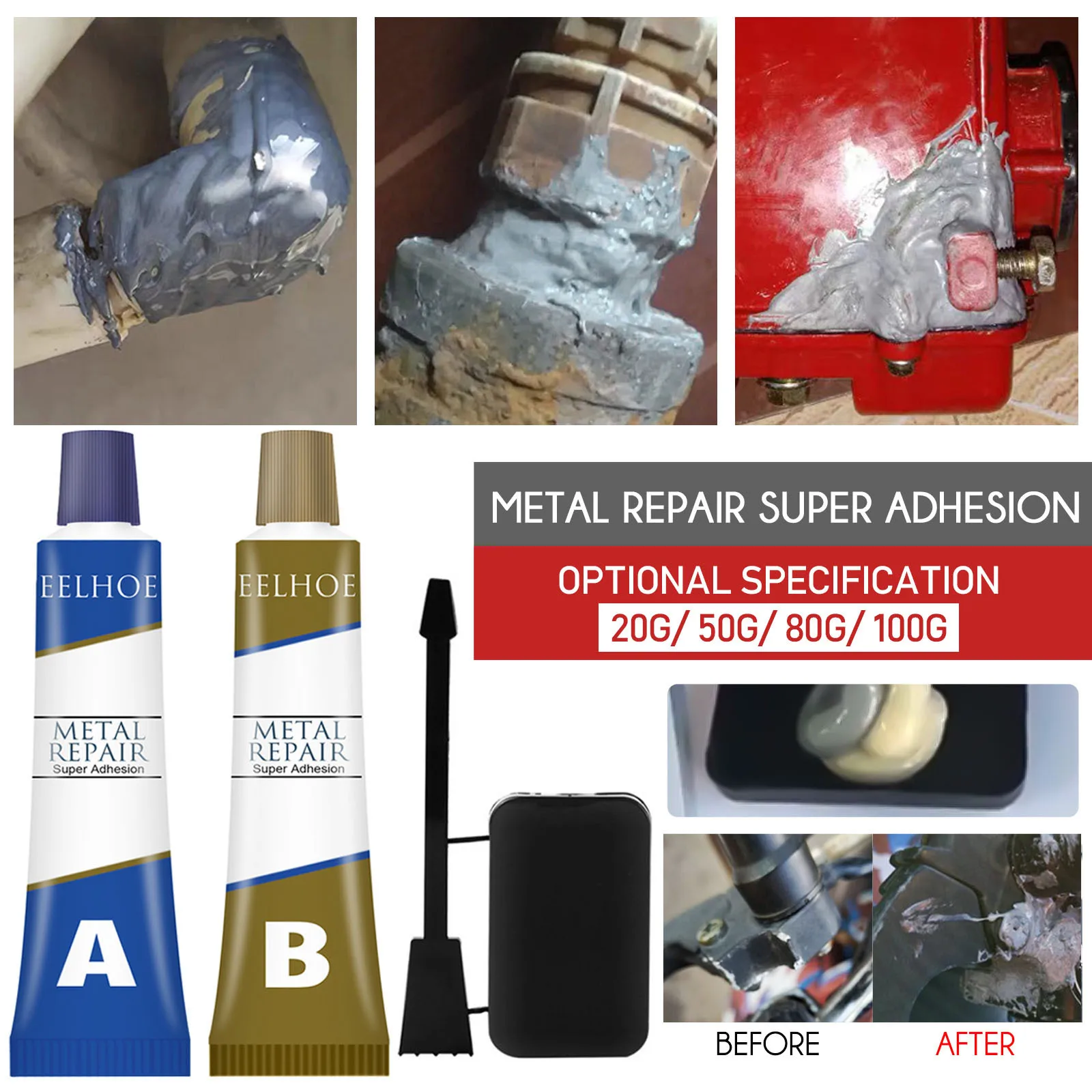 

65g Kafuter A+B Metal Repairing Adhesive Super Glue Iron Steel Auto Radiator Water Tank Special leakage Plugging Welding Glue