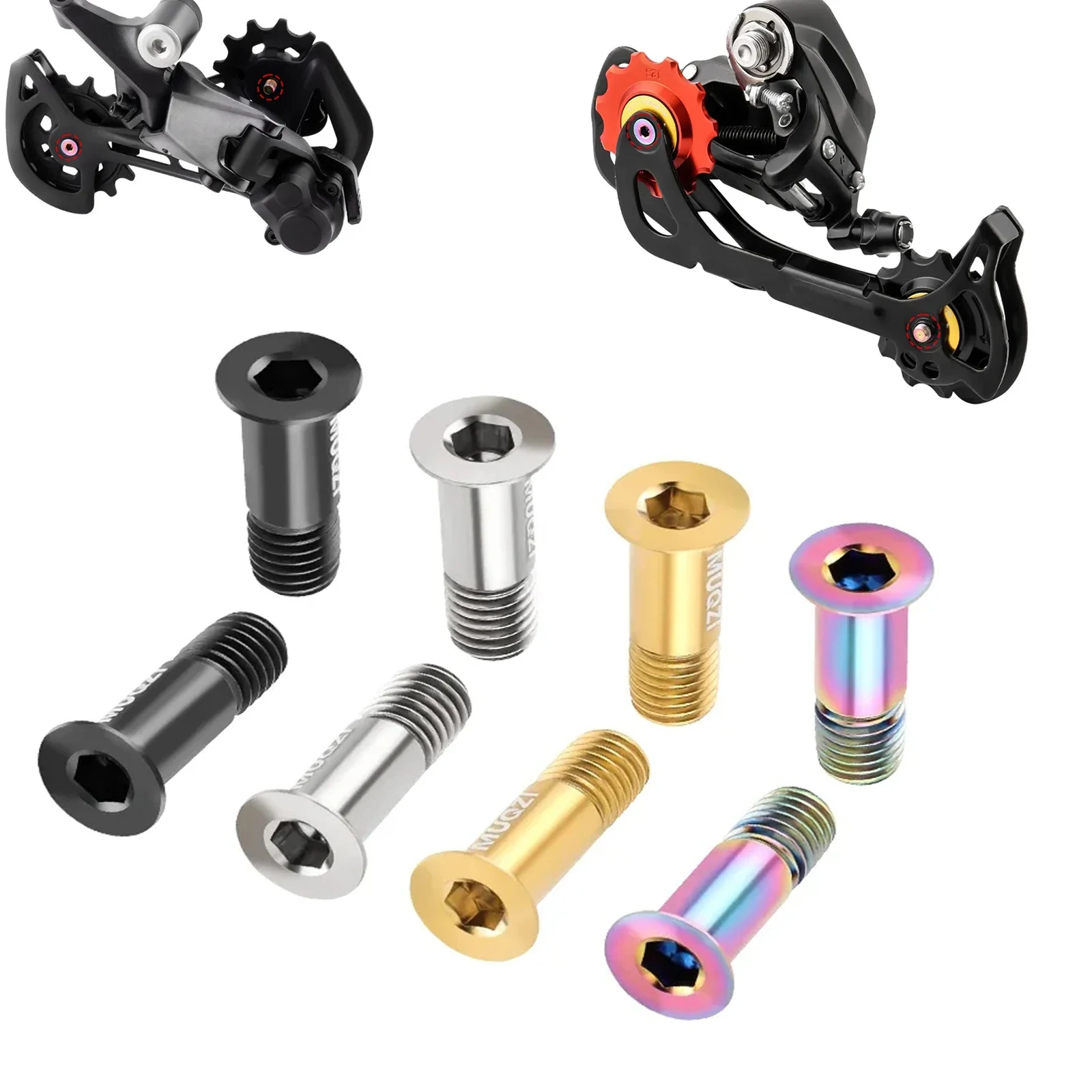 MUQZI 2PCS Rear Derailleur Pulley Shift M5 Titanium Alloy Screws MTB Road Bike Jockey Wheel Titanium Alloy Bolts Bicycle Parts