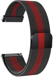 Elegant Milanese Loop Metal Bracelet Band - Premium Adjustable Strap for 20mm watch band (Black red)