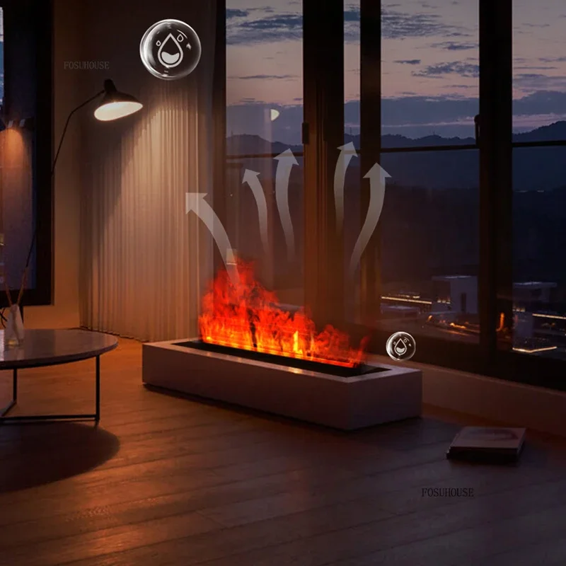 Nordic Decorative Fireplace Living Room 3d Atomization Fireplaces with Imitation Fire Light Luxury Embedded Electric Fireplace