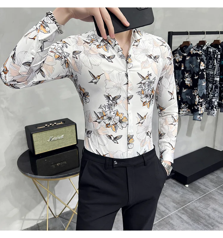 Fanteecy Men's Slim Fit Floral Dress Shirt Long Sleeve Casual