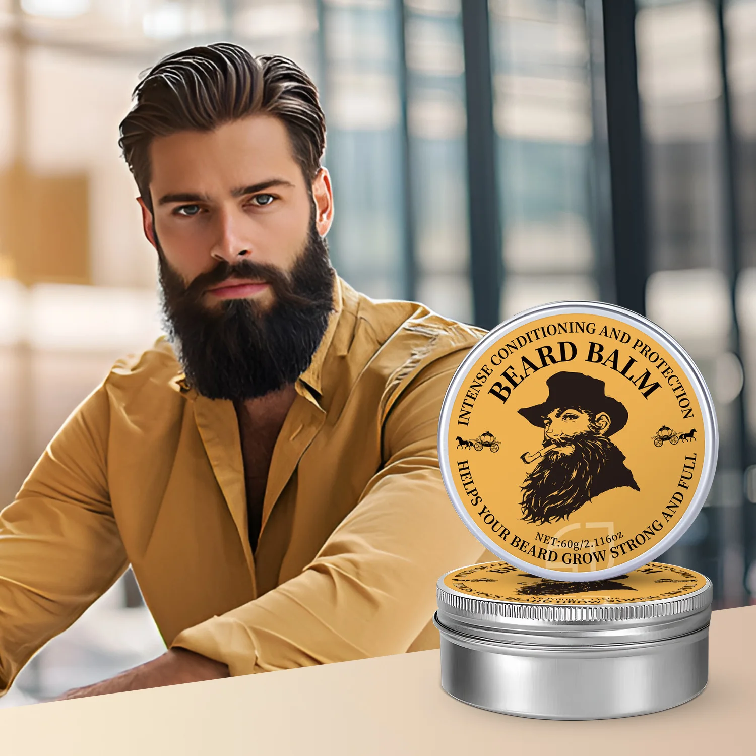 Hair Moustache Repair Shape Natural Beard Conditioner Balm for Beard Growth and Organic Moustache Wax for Smooth Styling