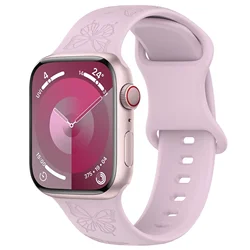 Engraved Silicone Strap with Pattern Design - 44mm - 45mm - 46mm - 49mm (Butterfly Lavender)