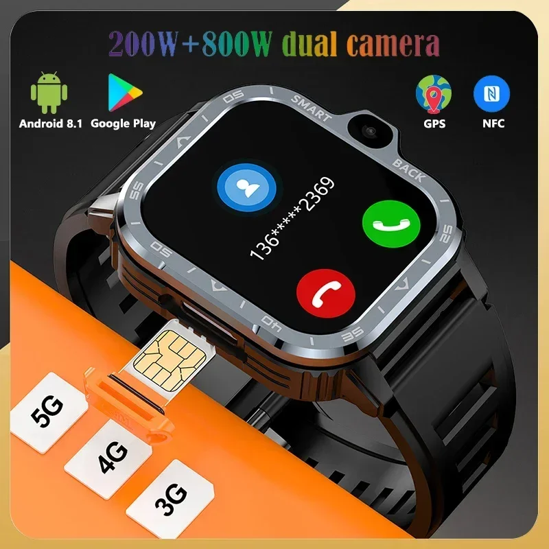 

2024New 4G Net GPS SmartWatch 2.03-inch 200+800W Dual Camera Wifi SIM Rugged 64G ROM Storage Google Play IP67 Android Smartwatch